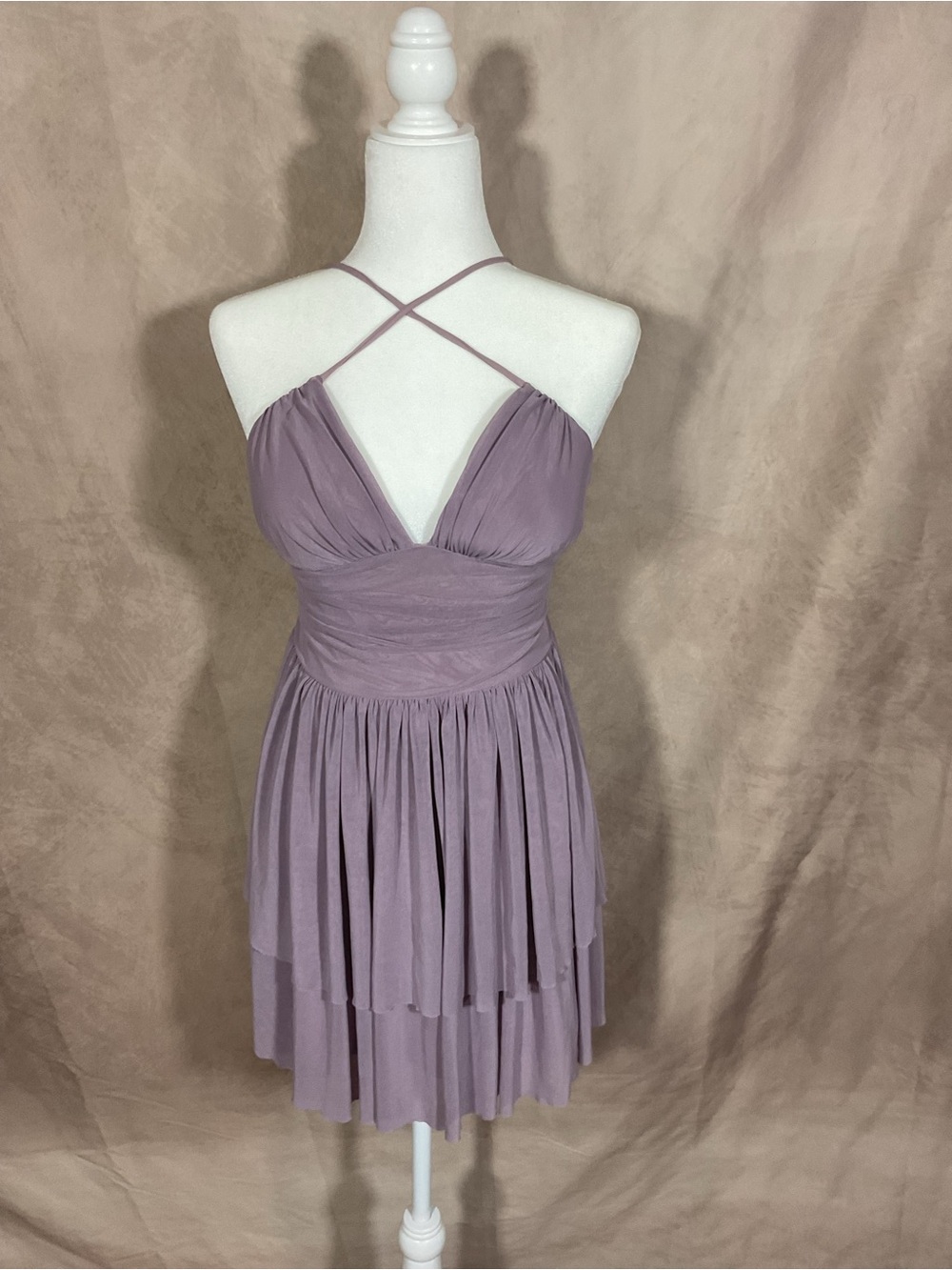 HALARA Mauve One-Shoulder Crisscross Halter Dress